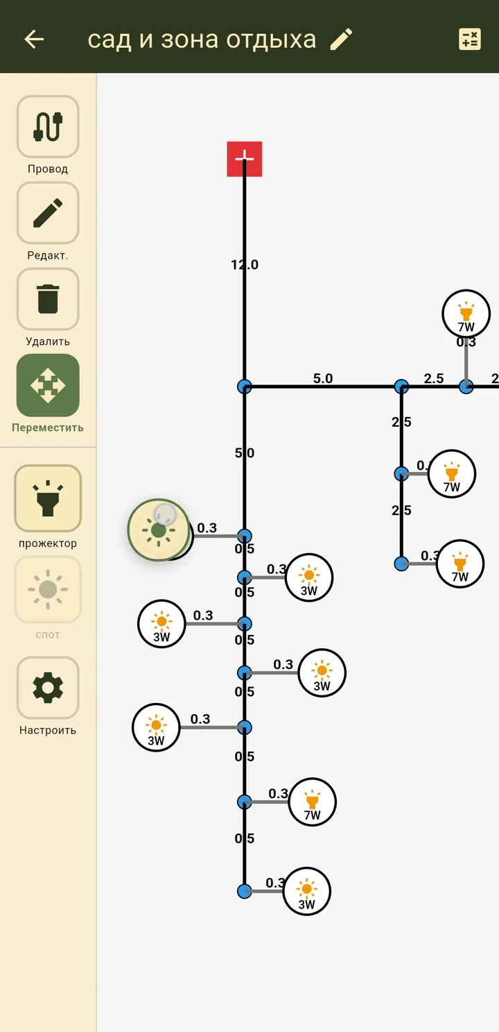 Garden Light Wire editor: a developed wiring tree